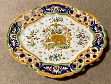 Plat ovale en faïence de Desvres Signé Géo Martel 3800