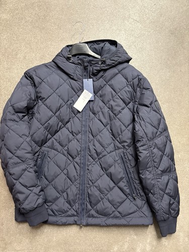 Navy quilted hooded jacket - quilted,