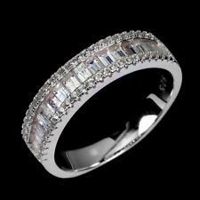 925 Bague en Argent Baguette Blanc Saphir Ceylan Gemme Topaze Bijoux
