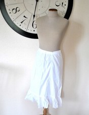 Jupon vintage en coton blanc à volant festonné - Jupe légère dessous rétro T38