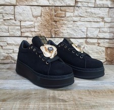 Sneakers Femme Bijou L623 Noir Chaussures Plateforme Avec Accessoire Or