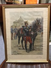 Alphonse Lalauze Estampe Gravure Militaire officier et son cheval Signée et 1904