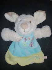 doudou marionnette chien Tifoo Kishoo bleu vert blanc spirale NOUKIE'S noukies 