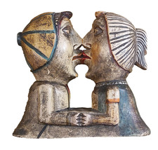 Art populaire sculpture bois peint Couple d' Amoureux cadeau de mariage URUGUAY