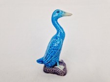 Ancien Petit Canard En Porcelaine De Chine Bleu Turquoise Emaillée Figurine
