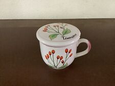 Tasse Tisanière Faïence avec Filtre et Couvercle  Décor Floral  Vintage 1990
