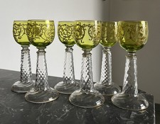 6 Verres Roemers en cristal de saint louis modèle Cluny  Vert Mousse Doré