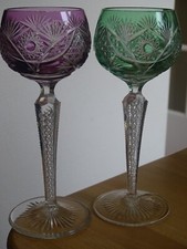 2 ANCIENS VERRES A VIN DU RHIN ROEMER CRISTAL DOUBLER COLORER ht 19,5 cm