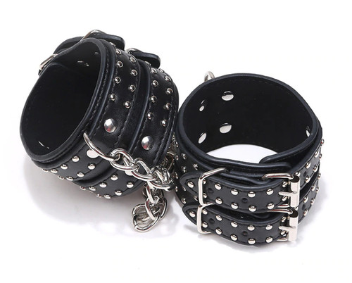 Menottes noires simili - -cuir, à