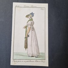 Gravure de Mode 1804 Costume Parisien Capote Fichu Robe Empire Fashion Etching