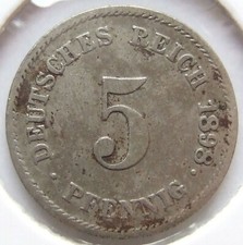 Pièce de Monnaie Reich Allemand Empire 5 Pfennig 1898 G En fine