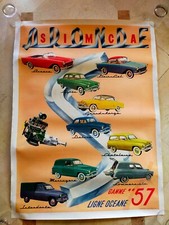 SIMCA ARONDE. Ancienne grande affiche publicitaire entoilée - Gamme 1957- 1,09 m