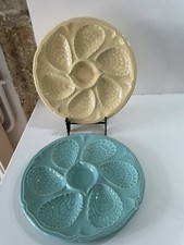 2 Assiettes à Huitres 2 French oyster plates Majolica Style Barbotine Collection