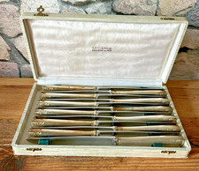 🍴Superbe Coffret 12 Couteaux Métal Argenté Maison d’Orfèvrerie Ravinet d’Enfert