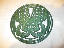 Vintage Ancien DESSOUS DE PLAT PAPILLON en FONTE ÉMAILLÉE 22,5cm Art de la Table