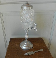 Fontaine à Absinthe Vintage  En Verre taillé et Métal Chrome + cuillère