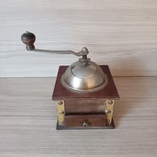 Moulin À Café Ancien, En Bois Et Métal , Coin Dorés, Manuel, Fonctionnel,Vintage