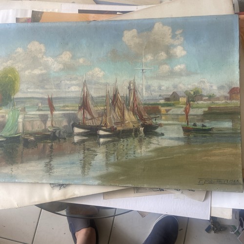 Huile sur toile chalutier - huile,