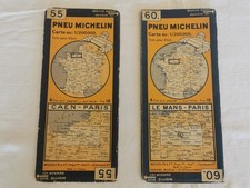 2 cartes routières PNEU MICHELIN : 55 Caen-Paris 1926 / 60 Le Mans-Paris 1931