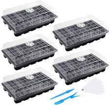 5-Pack Seedling Trays with Humidity Domes, 200 Cells for Easy Seed Starting