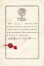 RELIGIOSA CERTIFICAT ROME 1844