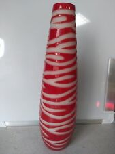 Grand Vase Vintage Italien en verre Rouge en relief et Blanc