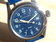 ⭐Montre HAMILTON KHAKI Quartz H684110 bleu roi 38mm, EXCELLENTS ETAT & FONCTION.
