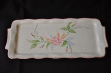 Plat à cake, à bûche, à gâteau roulé en céramique mouchetée - signée - Vintage 