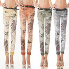 SEXY Pantalon Jeans TROUSERS Imprimé Punk Ceinture Dégradé Neuf