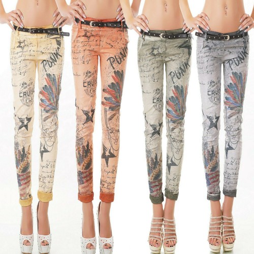 Pantalon jeans punk imprimé - pantalon,