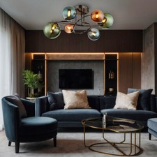 Plafonnier Lampe Salle à Manger Boule de Verre Multicolore Luminaire Cuisine LED