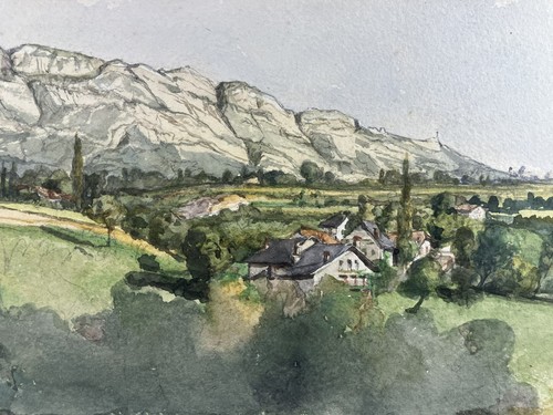 Aquarelle ecole française vue - aquarelle,