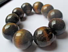 Unique Bracelet élastique grosses perles bois léger mordoré bijou vintage 5320