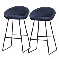 Set 2 tabourets de bar chaise comptoir bleu foncé dossier repose-pieds H 75 cm