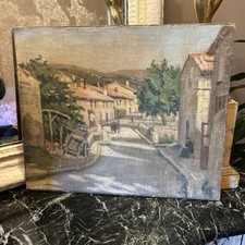 Huile Sur Toile Ancienne Marouflé Sur Bois Représentant Un Village