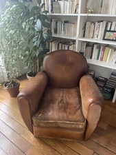 Fauteuil club ancien en cuir marron