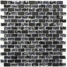Mosaïque carreau brique translucide alu verre pierre noir 87-b1128_f |10 plaques