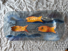 Grand plat rectangulaire à décor de poissons du verrier décorateur Simon Ezagury