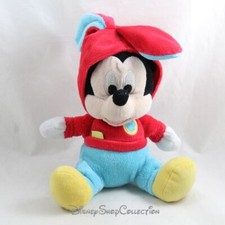 Peluche Mickey NICOTOY Disney déguisé en lapin de Pâques rouge bleu assis 20 cm