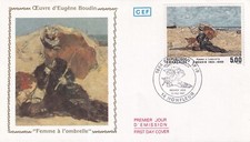Enveloppe 1er Jour timbre 1987 HONFLEUR Eugène BOUDIN tableau femme à ombrelle 3