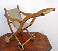 Rare poussette de poupée Art Nouveau, bois et toile, pliante, BE