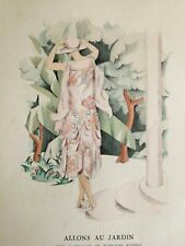 Madeleine Rueg ALLONS AU JARDIN  pochoir EO Gazette du Bon Ton 1924-25