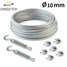 Câble acier galvanisé  Ø 10 mm + 6 serre-câble et 2 tendeurs  LONGUEUR  AU CHOIX