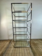 Bibliothèque étagère en inox et verre 1980'S