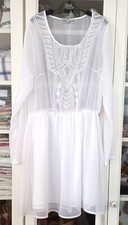 ROBE "ETAM" BLANCHE -38-40- LEGERE, COURTE, AERIENNE, TRANSPARENTE, JUPE DOUBLEE