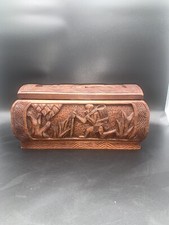Ancienne Boîte À Bijou , Coffre Africain En Bois Sculpté, rare