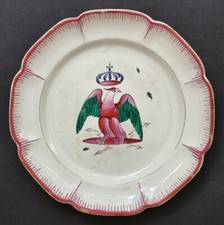 Ancienne ASSIETTE faïence de L'EST décor A L'AIGLE COURONNE SUR FOUDRES signée