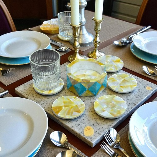 Marble inlay coaster set - marble,