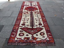 Vintage Main Fabriqué Traditionnel Oriental Laine Crème Rouge Longueur Tapis