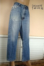 JEANS LACOSTE BLEU CLAIR DECHIRE DESTROY BRAGUETTE A BOUTONS T46  US 36 